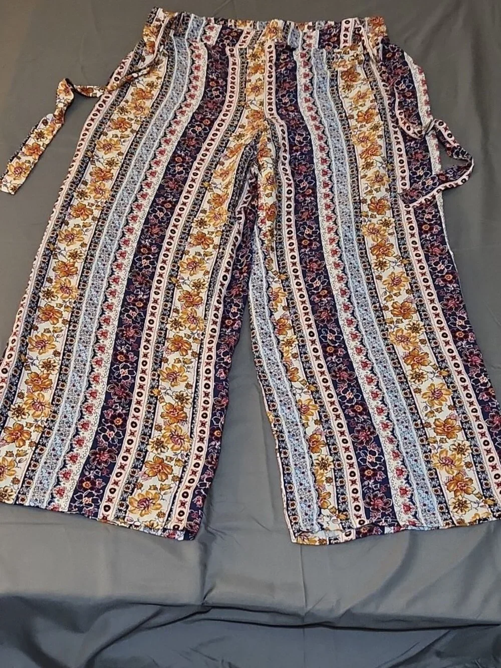 Joe Benbasset Women’s XL Floral Wide Leg Pants Multicolor Rayon Elastic Waist